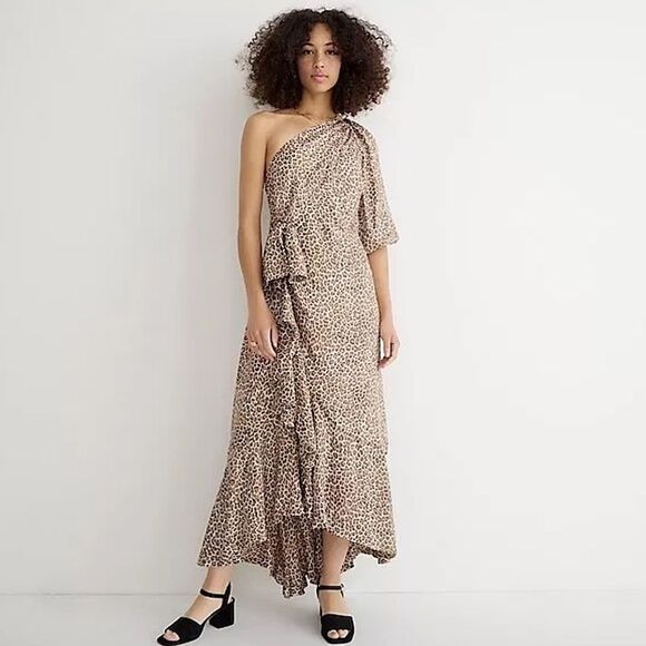 J. CREW One Shoulder Maxi Dress Leopard Print Maxi Size 8 • NEW WITH TAGS • - Picture 1 of 10